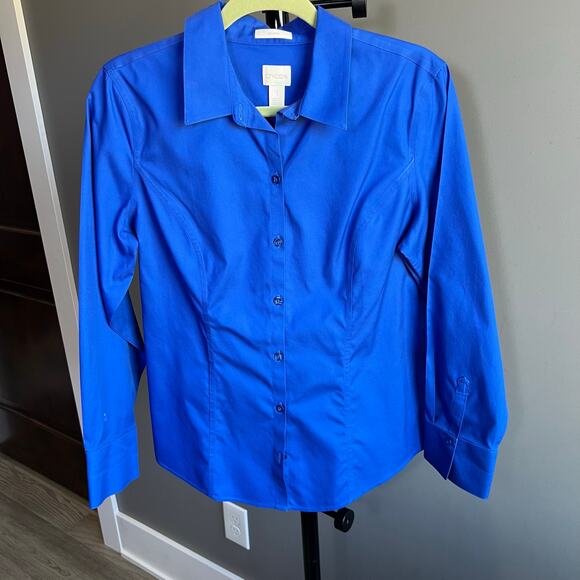 Chico's Blue Button Up Shirt Top Size 1 / US 8 - Picture 1 of 5